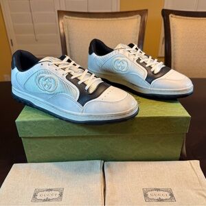 New Gucci GG Logo Sneakers Shoes Mac80 White Black Size UK 12 / US 12.5
